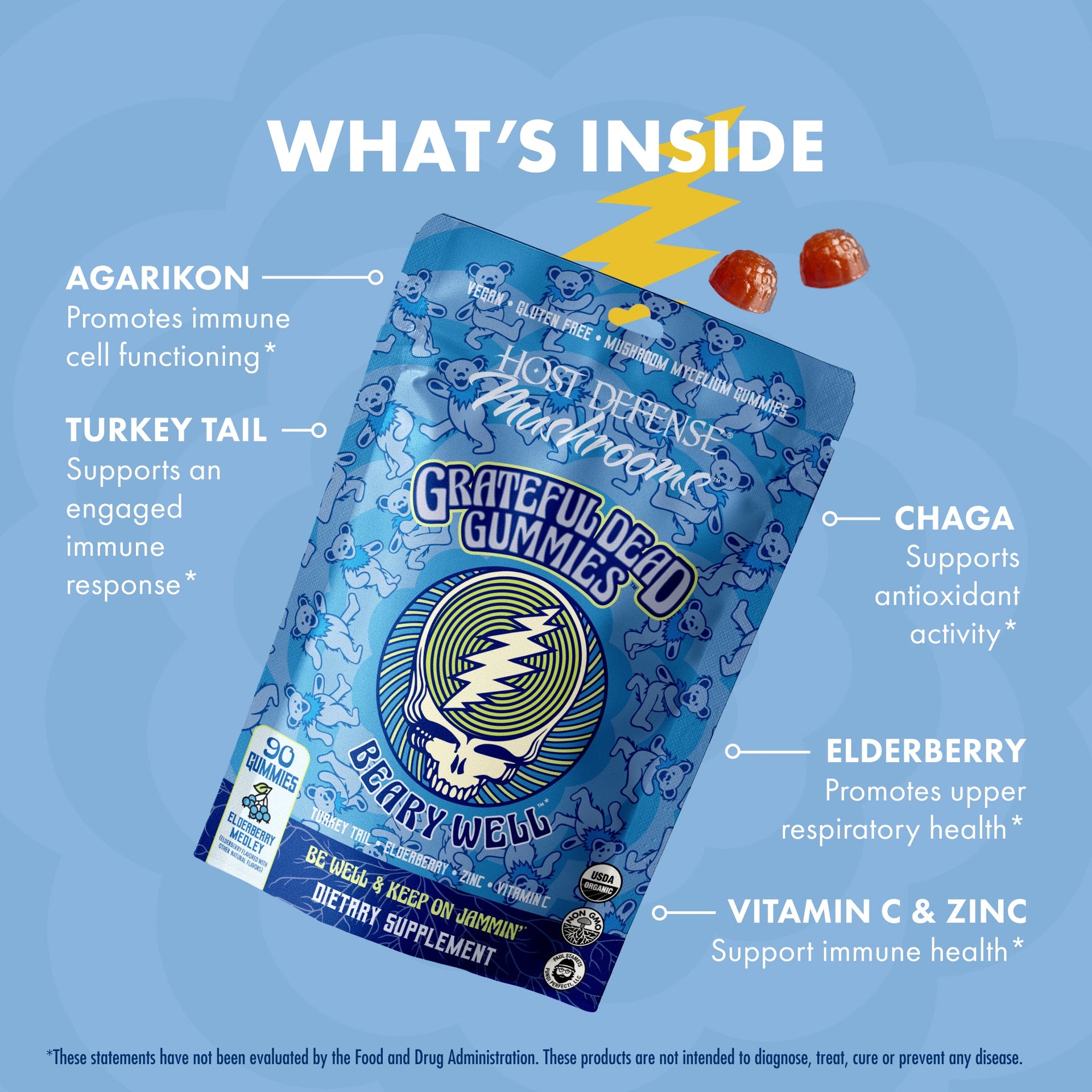 Grateful Dead Gummies - Beary Well,  90-count bag, Whats Inside.