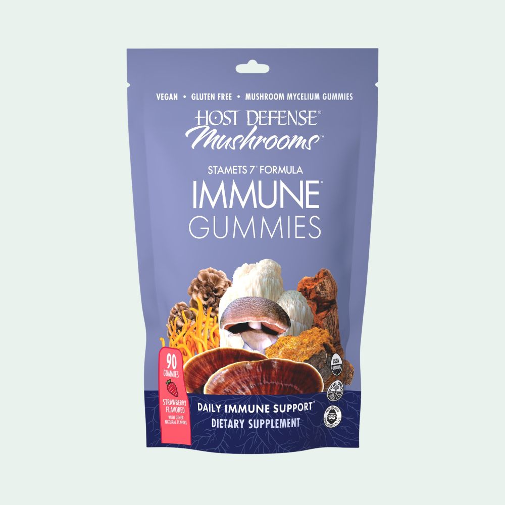 Host Defense® Immune Gummies - Strawberry, 90-count bag, front view of bag.