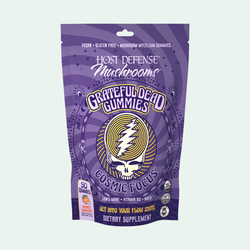 Grateful Dead Gummies - Cosmic Focus,  90-count bag, front view of bag.