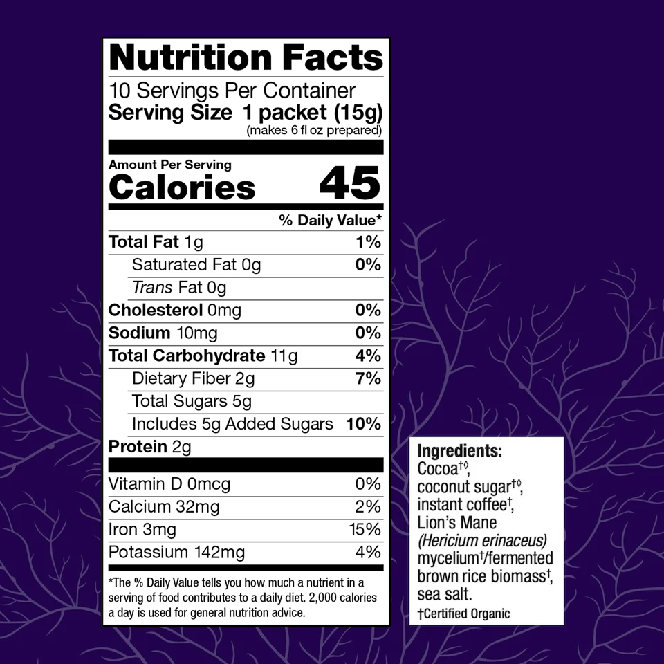 MycoBrew Mocha, Host Defense Mushrooms, Nutrition Facts.