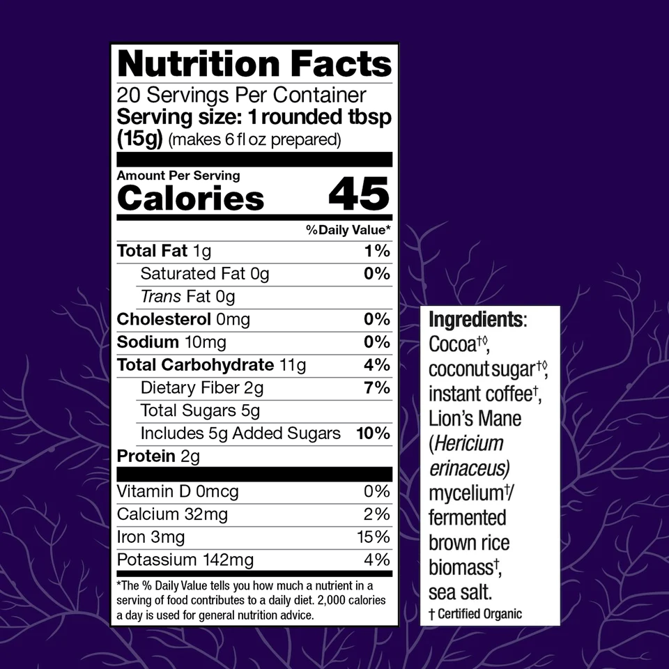 MycoBrew Mocha, Host Defense Mushrooms, Nutrition Facts.