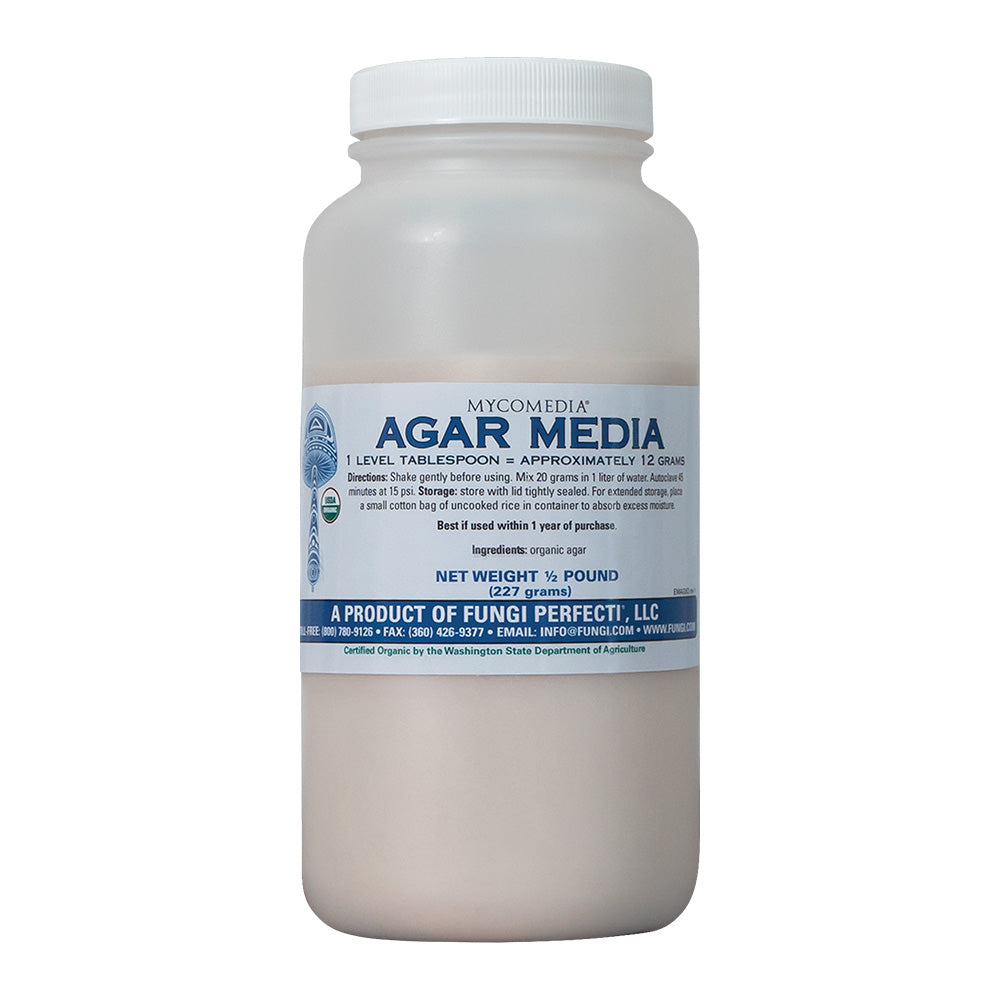 Agar Media 1/2 Pound - Fungi Perfecti's Agar Media blend (formerly called "Agar Agar") contains organic agar, a non-nutritive derivative of seaweed.