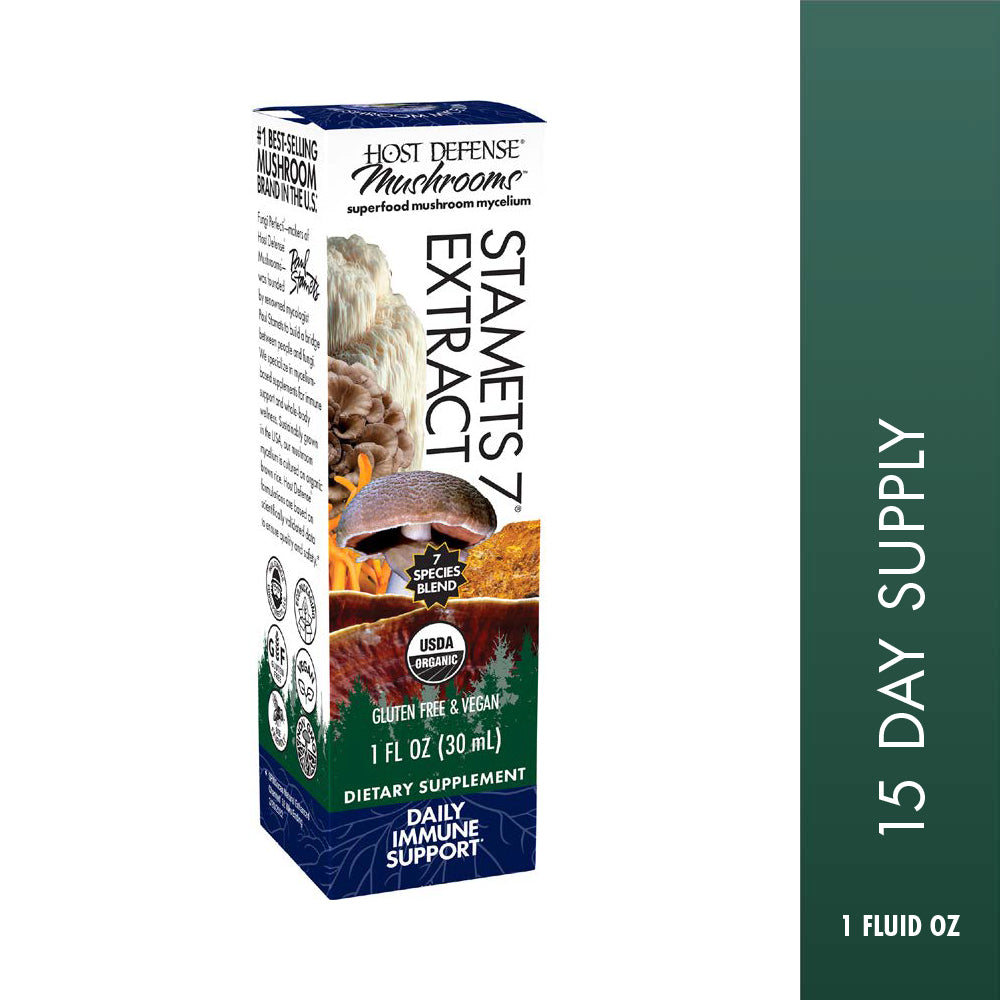 Stamets 7 Extract, 1 fl oz bottle, front view of box.